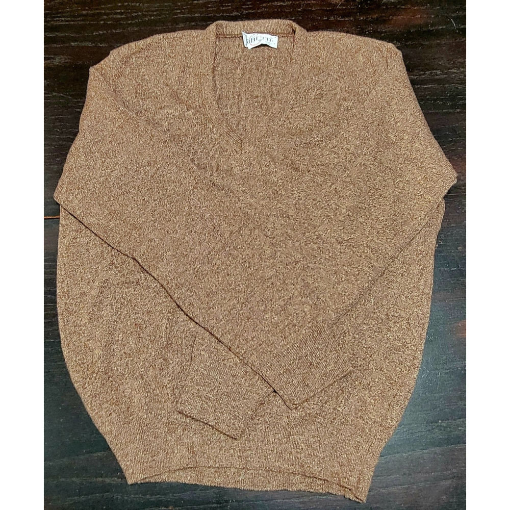 Vintage Jantzen Brown V-Neck Pullover Sweater 80s Made in USA Size Large